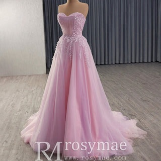 High-end Blushing Pink Beading Pearl Prom Formal Dress Party Gown - Rosymae