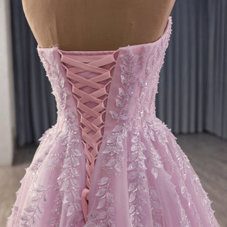High-end Blushing Pink Beading Pearl Prom Formal Dress Party Gown - Rosymae