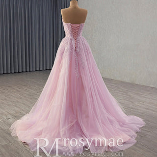 High-end Blushing Pink Beading Pearl Prom Formal Dress Party Gown - Rosymae