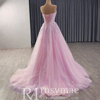 High-end Blushing Pink Beading Pearl Prom Formal Dress Party Gown - Rosymae
