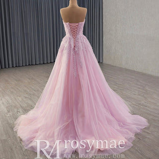 High-end Blushing Pink Beading Pearl Prom Formal Dress Party Gown - Rosymae