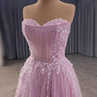 High-end Blushing Pink Beading Pearl Prom Formal Dress Party Gown - Rosymae
