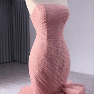 High-End Blushing Pink Cascading Ruffles Flower Mermaid Prom Dresses - Rosymae