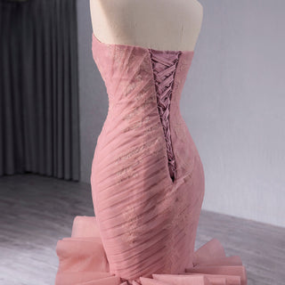 High-End Blushing Pink Cascading Ruffles Flower Mermaid Prom Dresses - Rosymae