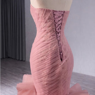 High-End Blushing Pink Cascading Ruffles Flower Mermaid Prom Dresses - Rosymae