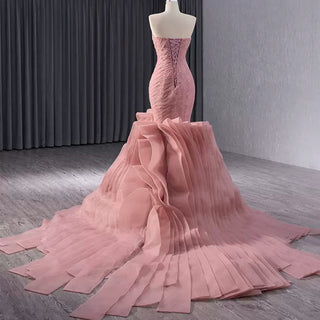 High-End Blushing Pink Cascading Ruffles Flower Mermaid Prom Dresses - Rosymae