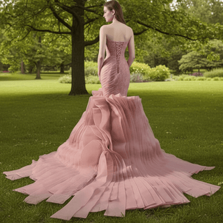 High-End Blushing Pink Cascading Ruffles Flower Mermaid Prom Dresses - Rosymae