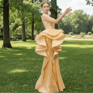 High-end Champagne Evening Dress Sequins Party Formal Gown - Rosymae