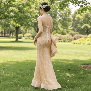 High-end Champagne Evening Dress Sequins Party Formal Gown - Rosymae