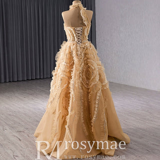 High-end Champagne Sequins Ruffle Formal Gown Prom Dress - Rosymae