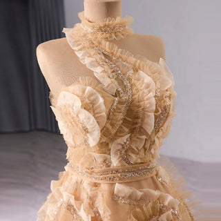 High-end Champagne Sequins Ruffle Formal Gown Prom Dress - Rosymae