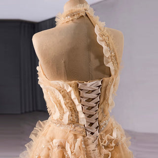 High-end Champagne Sequins Ruffle Formal Gown Prom Dress - Rosymae
