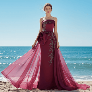 High-end Elegant Burgundy Handmade Beading Sequins Evening Prom Dresses - Rosymae