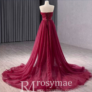 High-end Elegant Burgundy Handmade Beading Sequins Evening Prom Dresses - Rosymae