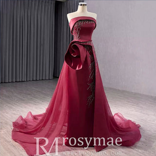 High-end Elegant Burgundy Handmade Beading Sequins Evening Prom Dresses - Rosymae