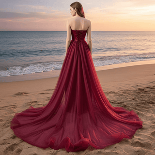 High-end Elegant Burgundy Handmade Beading Sequins Evening Prom Dresses - Rosymae