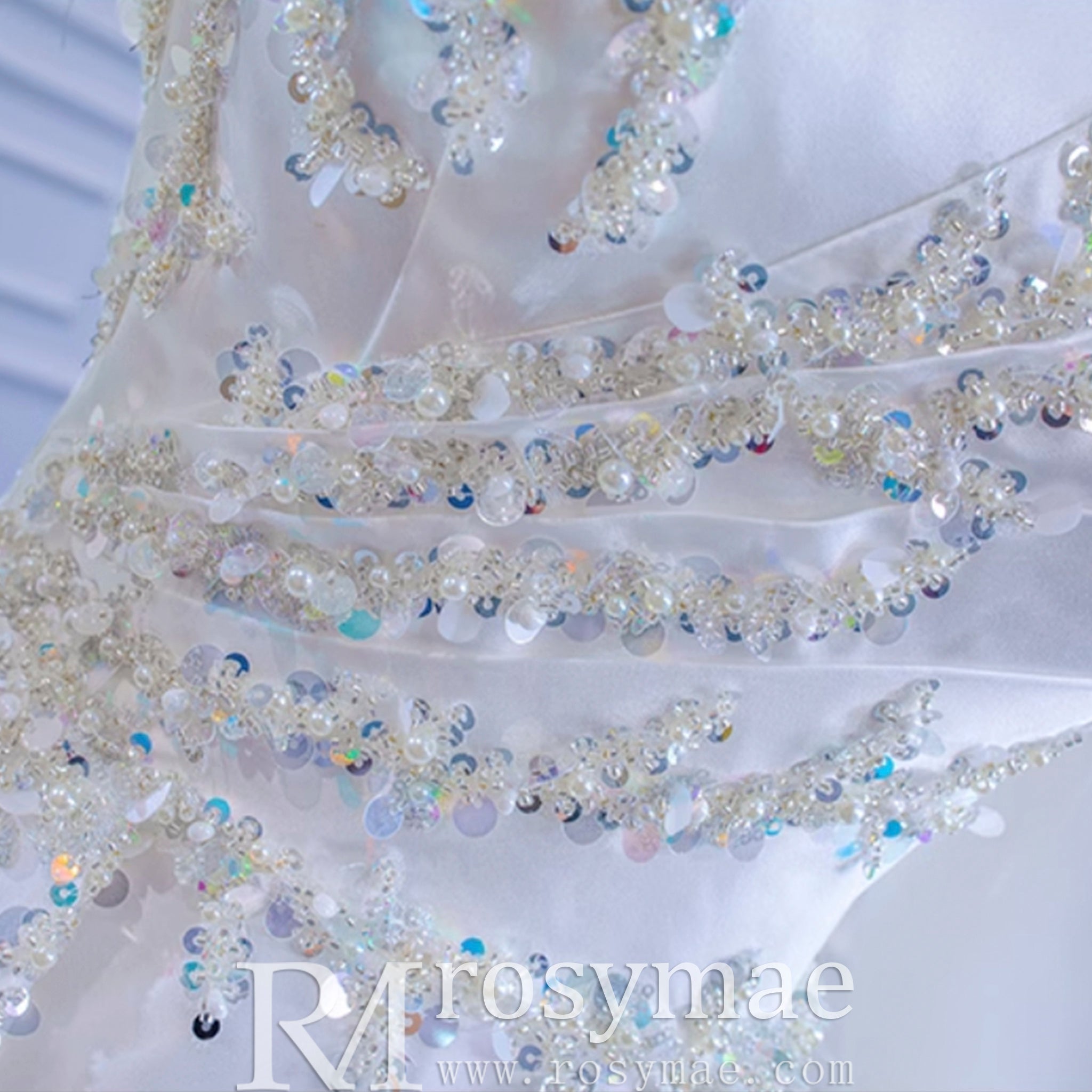 High-end Elegant O-neck Satin Wedding Dress with Long Sleeve - Rosymae
