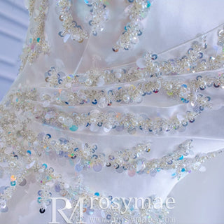 High-end Elegant O-neck Satin Wedding Dress with Long Sleeve - Rosymae