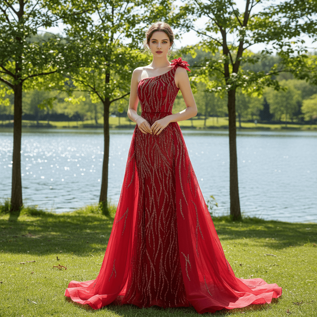 High-end Evening Dress Mermaid One-Shoulder Party Formal Prom Gown - Rosymae