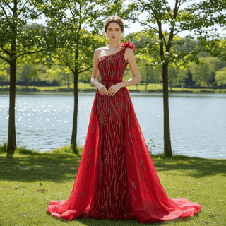 High-end Evening Dress Mermaid One-Shoulder Party Formal Prom Gown - Rosymae