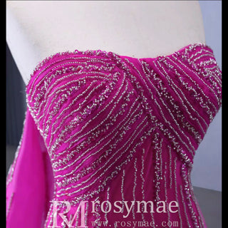 High-end Fuchsia Handmade Beading Prom Dress Evening Gown - Rosymae
