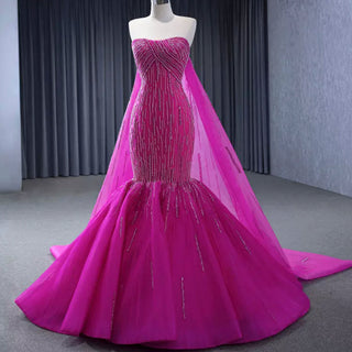High-end Fuchsia Handmade Beading Prom Dress Evening Gown - Rosymae