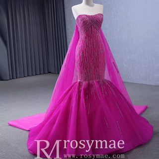 High-end Fuchsia Handmade Beading Prom Dress Evening Gown - Rosymae