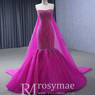 High-end Fuchsia Handmade Beading Prom Dress Evening Gown - Rosymae