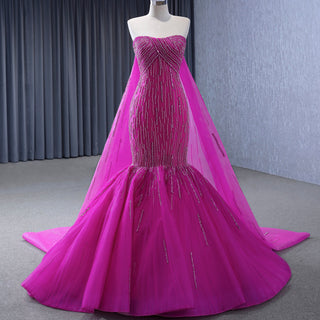 High-end Fuchsia Handmade Beading Prom Dress Evening Gown - Rosymae