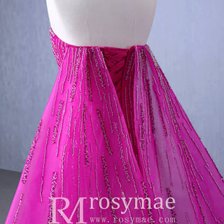 High-end Fuchsia Handmade Beading Prom Dress Evening Gown - Rosymae