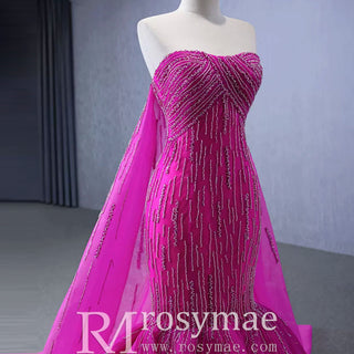 High-end Fuchsia Handmade Beading Prom Dress Evening Gown - Rosymae