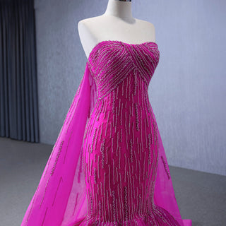 High-end Fuchsia Handmade Beading Prom Dress Evening Gown - Rosymae