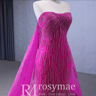 High-end Fuchsia Handmade Beading Prom Dress Evening Gown - Rosymae