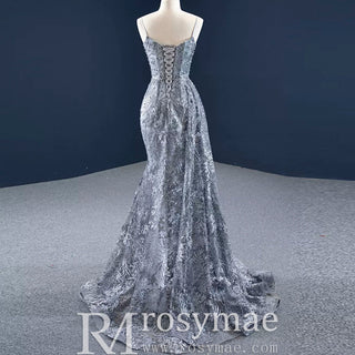 High-end Grey Mermaid Evening Dress with Spaghetti Strap - Rosymae