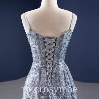 High-end Grey Mermaid Evening Dress with Spaghetti Strap - Rosymae