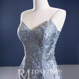 High-end Grey Mermaid Evening Dress with Spaghetti Strap - Rosymae