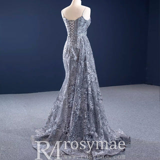 High-end Grey Mermaid Evening Dress with Spaghetti Strap - Rosymae