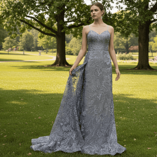 High-end Grey Mermaid Evening Dress with Spaghetti Strap - Rosymae