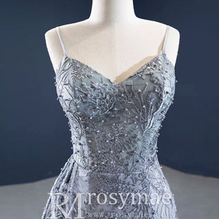 High-end Grey Mermaid Evening Dress with Spaghetti Strap - Rosymae