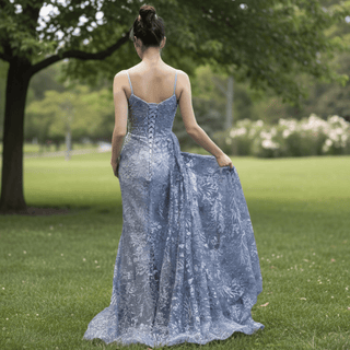 High-end Grey Mermaid Evening Dress with Spaghetti Strap - Rosymae
