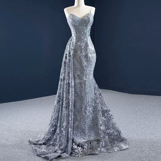 High-end Grey Mermaid Evening Dress with Spaghetti Strap - Rosymae