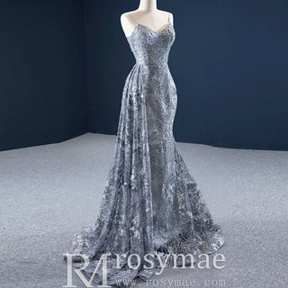 High-end Grey Mermaid Evening Dress with Spaghetti Strap - Rosymae