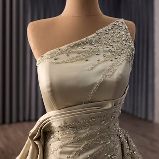 High-End Handmade Beaded Asymmetrical Prom Dress with Overskirt - Rosymae