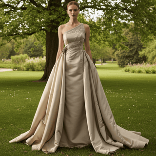 High-End Handmade Beaded Asymmetrical Prom Dress with Overskirt - Rosymae
