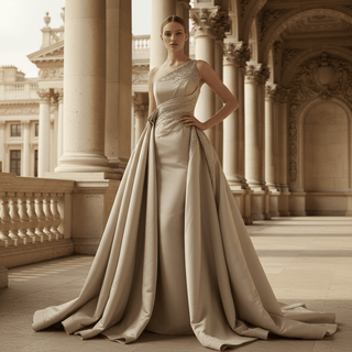 High-End Handmade Beaded Asymmetrical Prom Dress with Overskirt - Rosymae