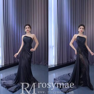 High-end Handmade Beading Evening Dress with Asymmetrical Neck - Rosymae