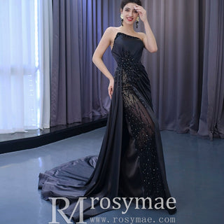 High-end Handmade Beading Evening Dress with Asymmetrical Neck - Rosymae