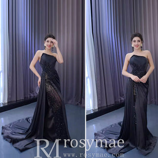 High-end Handmade Beading Evening Dress with Asymmetrical Neck - Rosymae