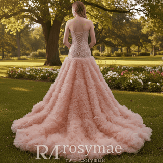 High-end Handmade Ruffles Prom Dress Strapless Formal Gown - Rosymae