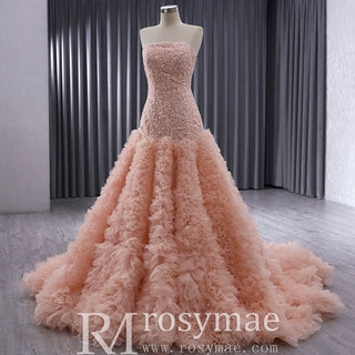 High-end Handmade Ruffles Prom Dress Strapless Formal Gown - Rosymae